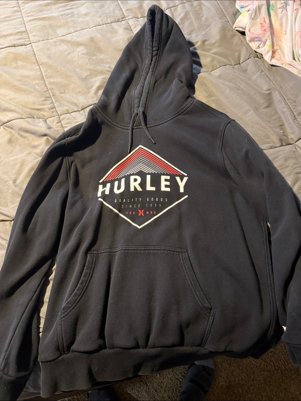 Hurley Black Pullover Hoodie with Red & White Graphic